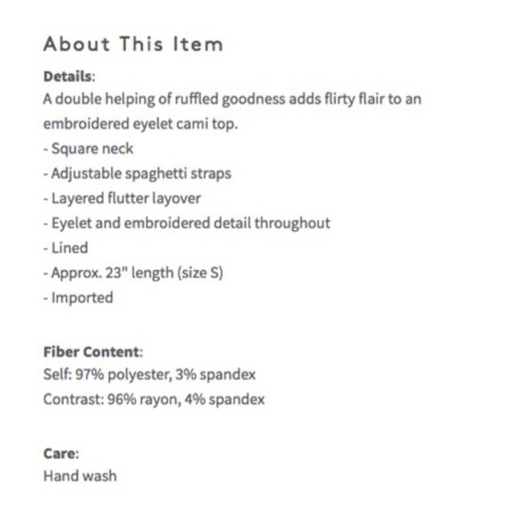 Harlowe & Graham Eyelet Flutter Coral Cami Top - Picture 7 of 7